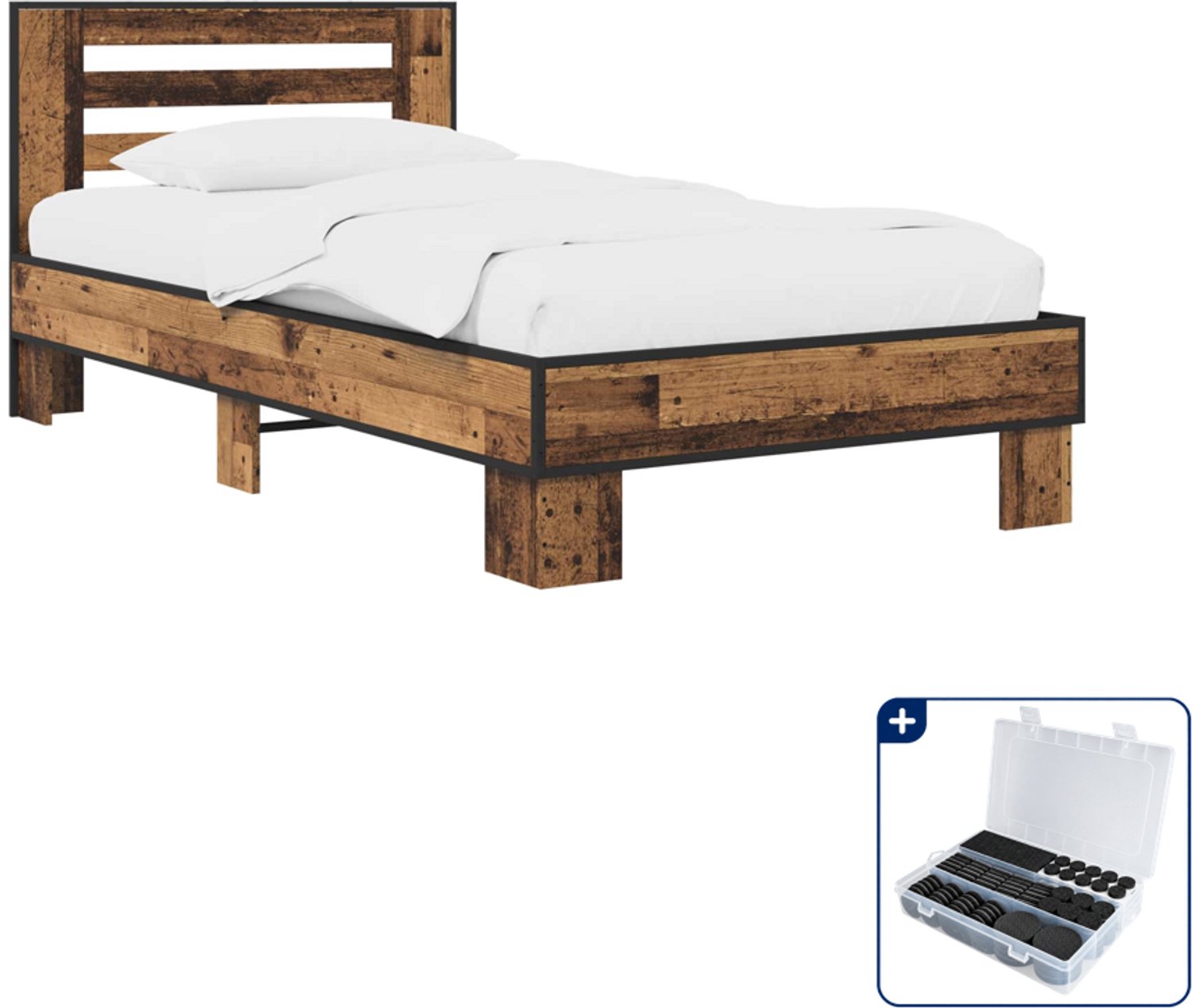 vidaXL bedframe - 80 x 200 cm - bewerkt hout - oud hout - Inclusief antikrasvilt 177-delig Bruin
