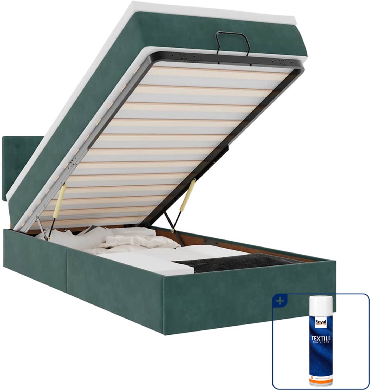 vidaXL bed met matras en led - 90 x 200 cm - fluweel - donkergroen - Inclusief textielbeschermer 500 ml Taupe