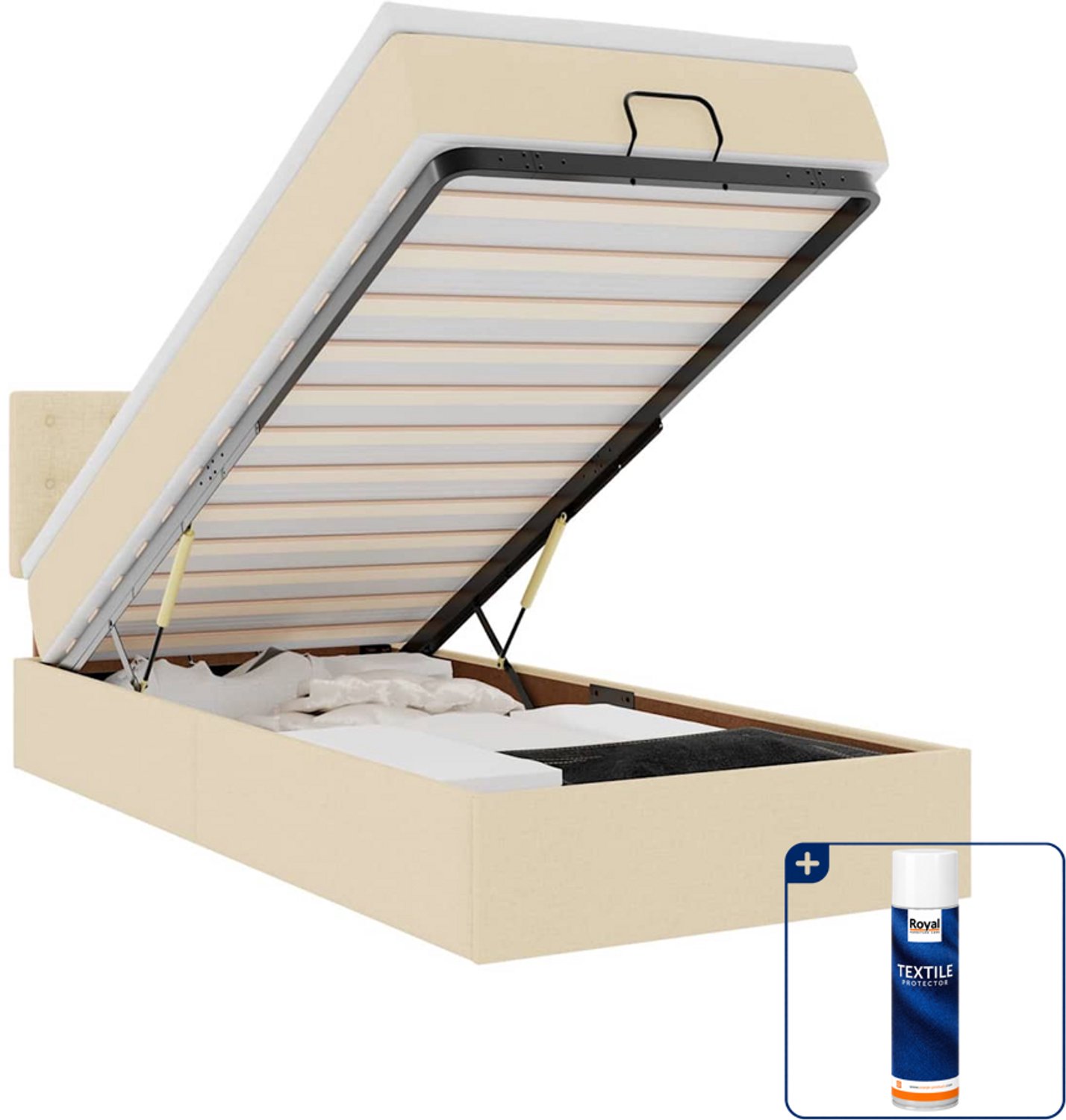 vidaXL ottoman bed - 80 x 200 cm - stof - crèmekleurig - Inclusief textielbeschermer 500 ml Bruin