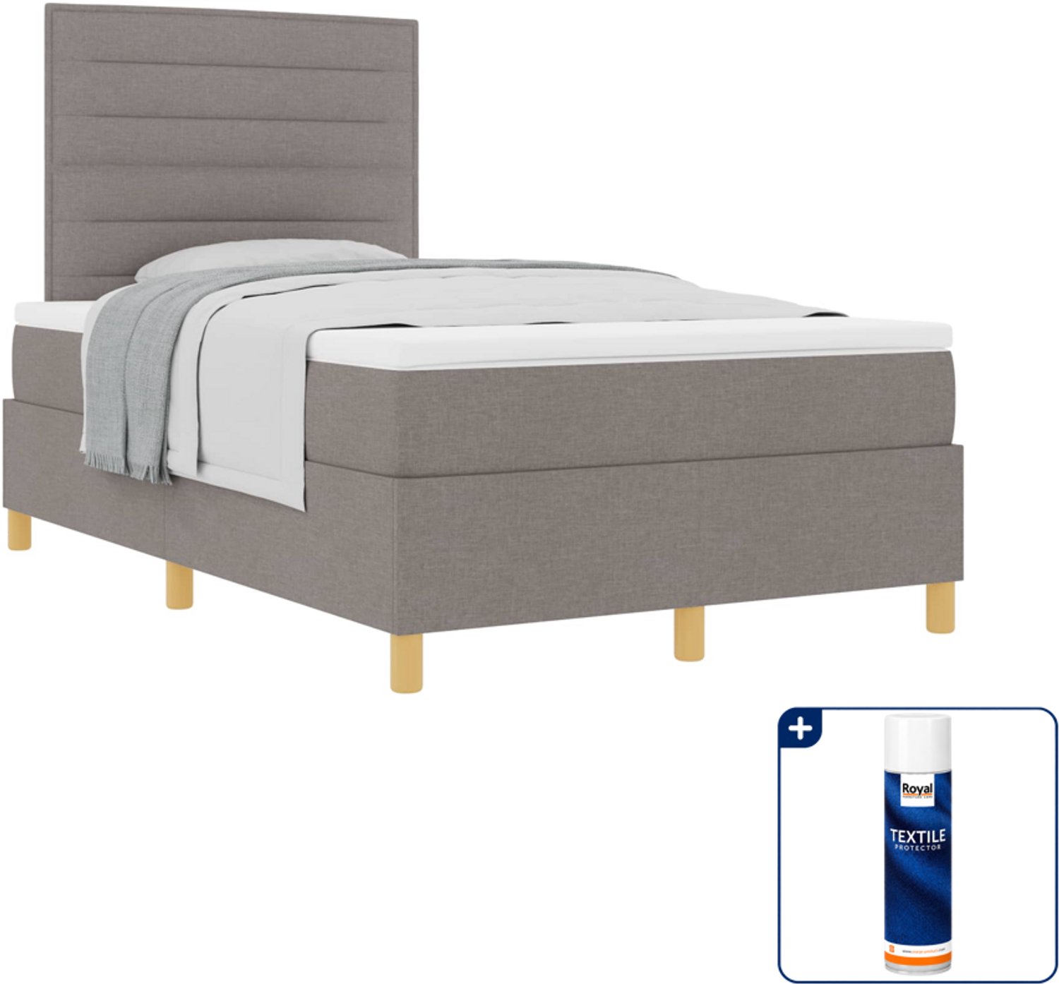 vidaXL boxspringbed 120 x 190 cm - stof - taupe - Inclusief textielbeschermer 500 ml