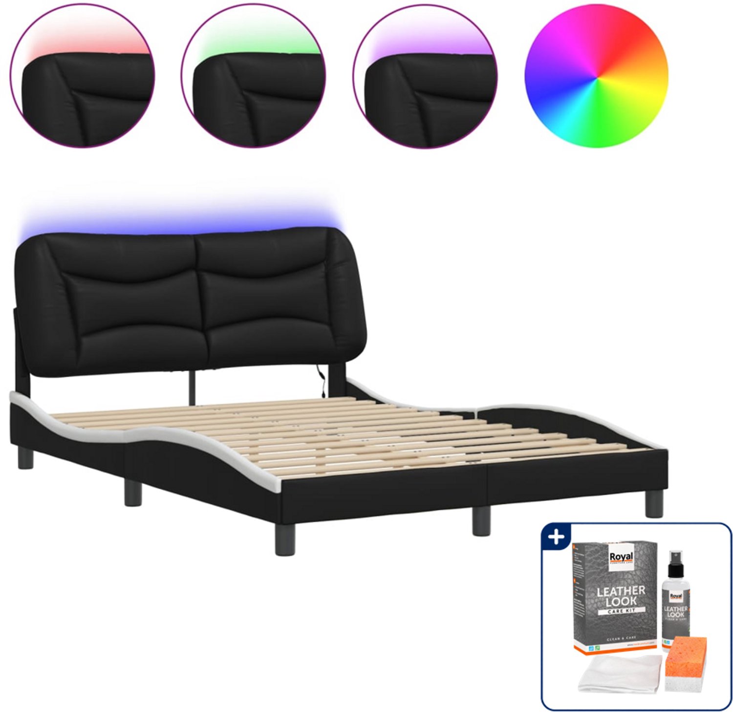 vidaXL Hvar bedframe - 120 x 200 cm - kunstleer - zwart en wit - Inclusief onderhoudsset voor kunstleer 150 ml Bruin