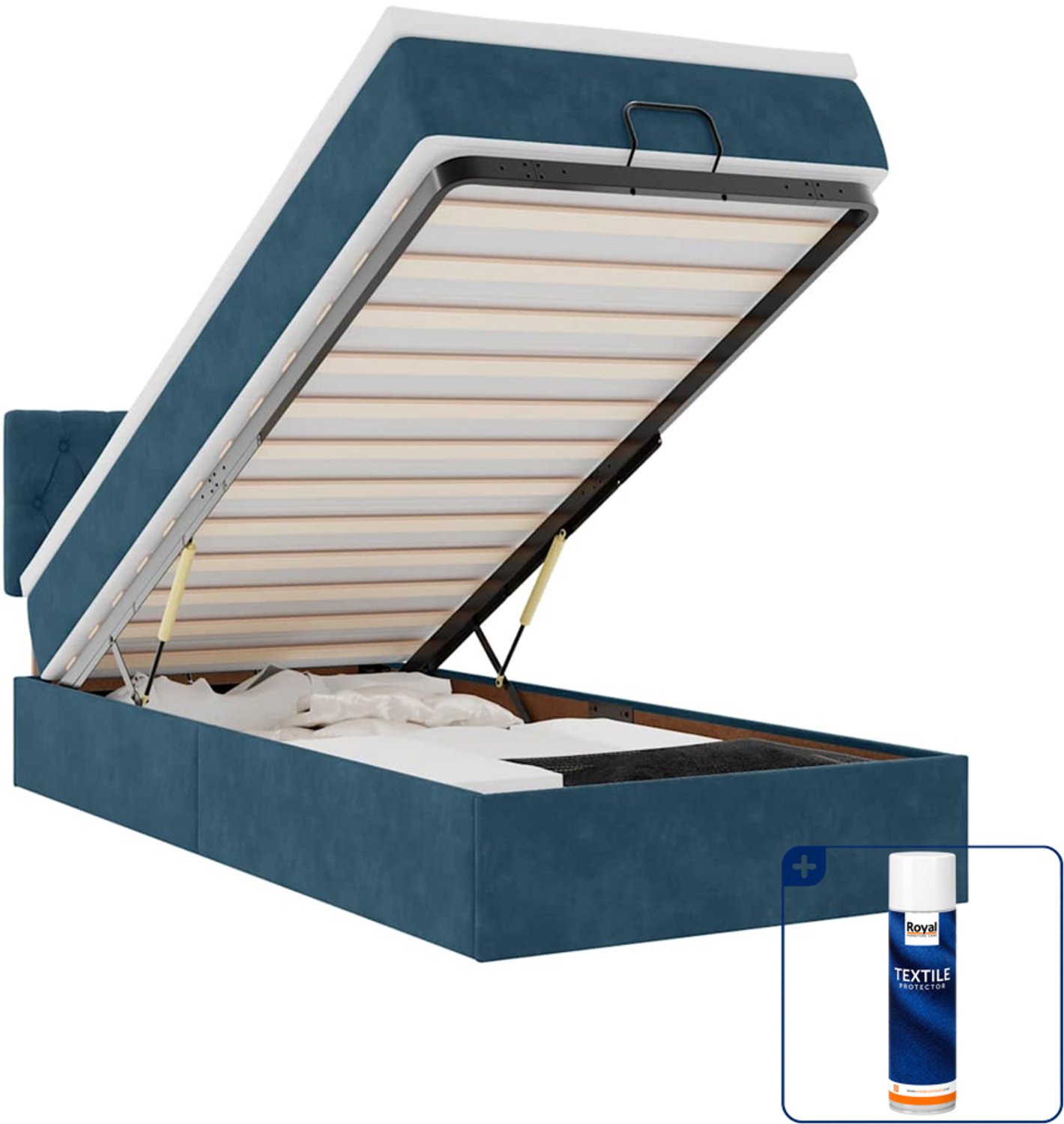 vidaXL ottomaan bed met matras - 100 x 200 cm - fluweel - donkerblauw - Inclusief textielbeschermer 500 ml