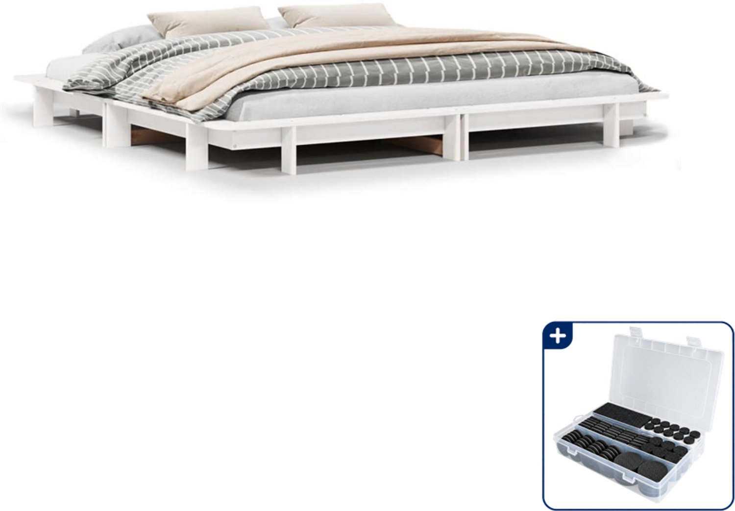 vidaXL Bedframe - 200 x 200 cm - massief grenenhout - wit - Inclusief antikrasvilt 177-delig