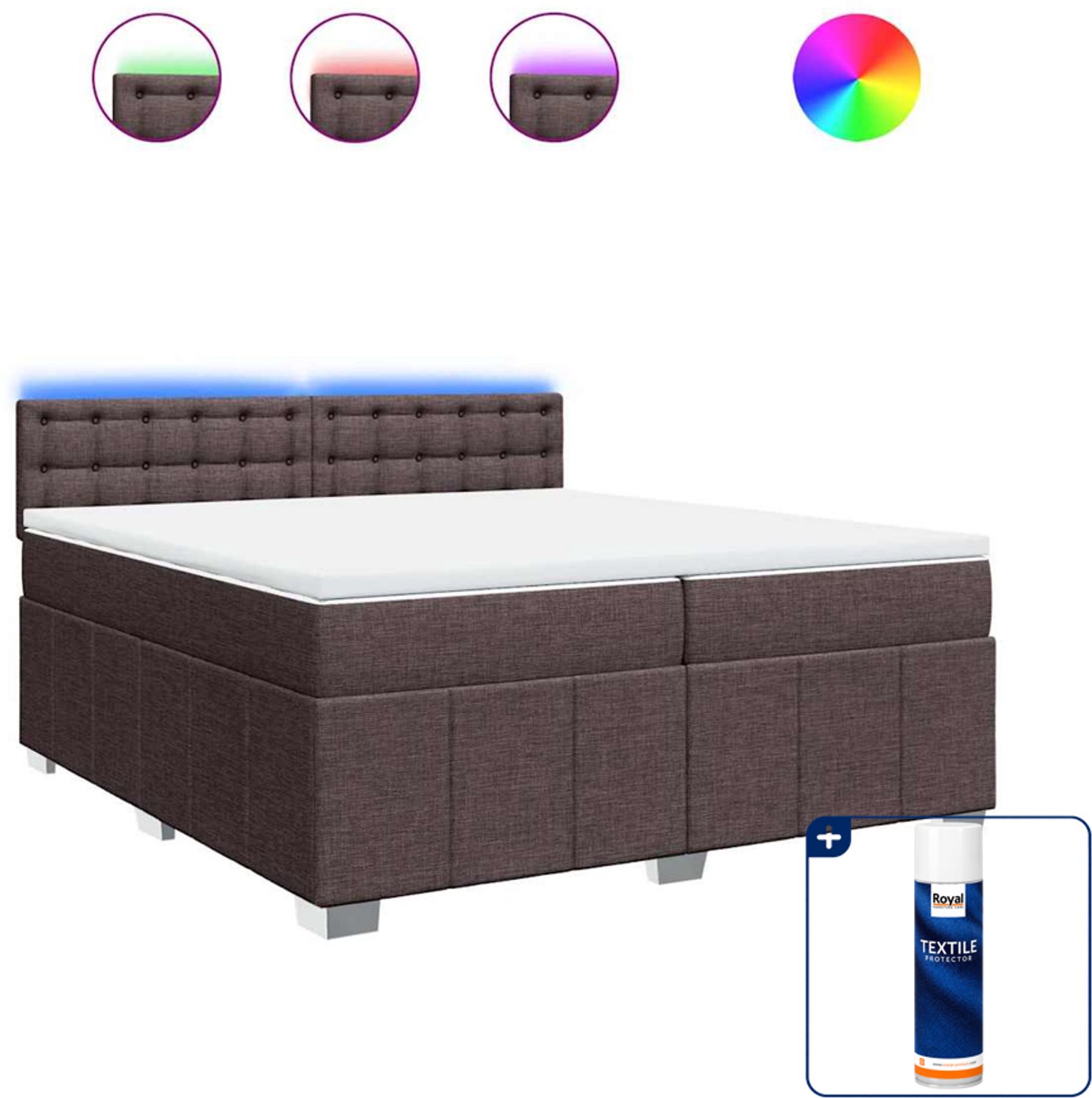 vidaXL boxspring met matras - 200 x 200 cm - donkerbruin - Inclusief textielbeschermer 500 ml