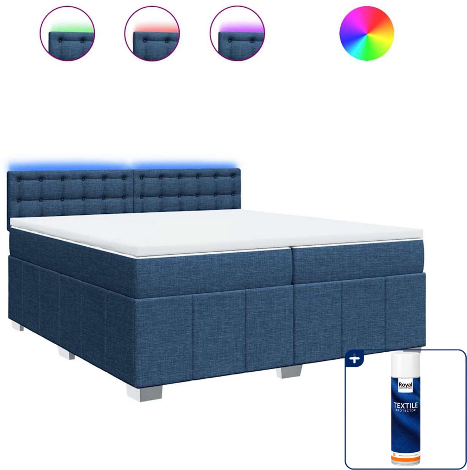 vidaXL boxspring met matras - super kingsize - 200 x 200 cm - blauw - Inclusief textielbeschermer 500 ml