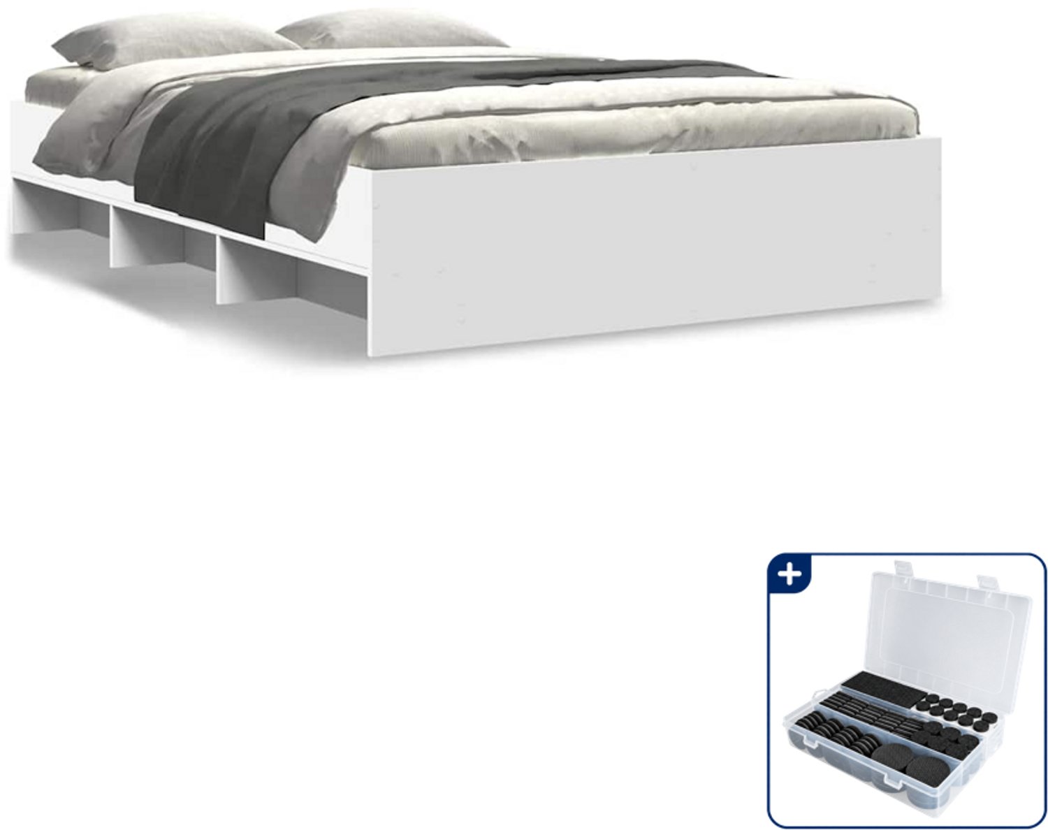 vidaXL bedframe - 135 x 190 cm - bewerkt hout - wit - Inclusief antikrasvilt 177-delig Bruin