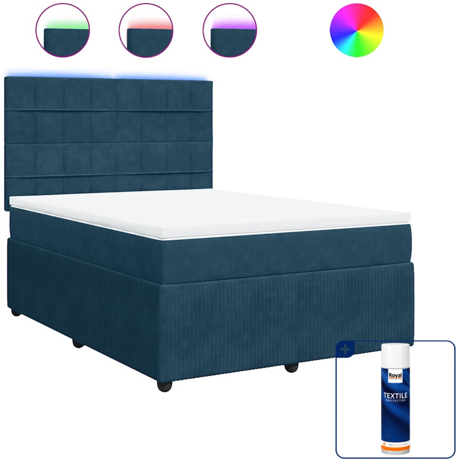 vidaXL boxspring Queensize - 160 x 200 cm - fluweel - blauw - Inclusief textielbeschermer 500 ml Zwart
