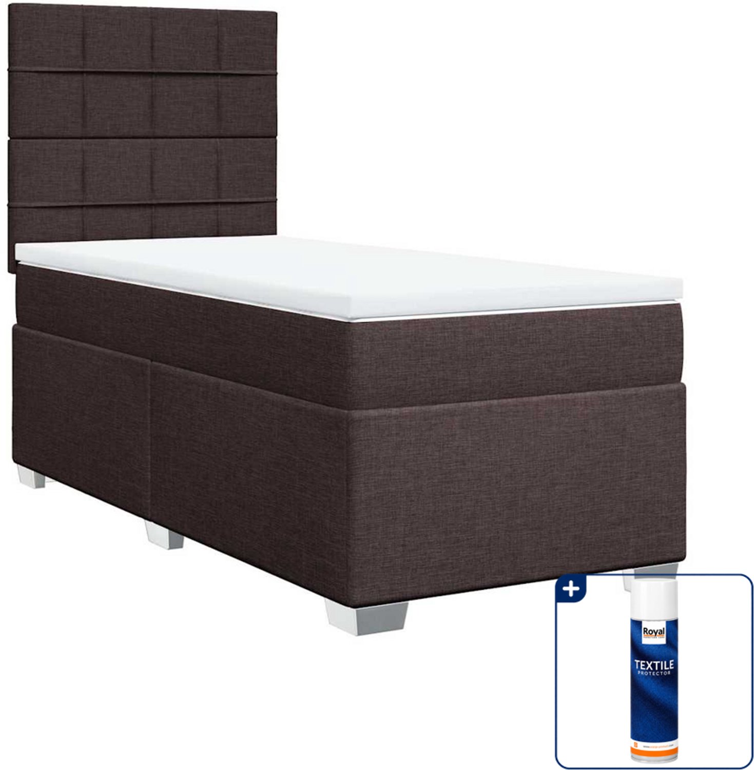 vidaXL boxspring met matras - 80 x 200 cm - donkerbruin - Inclusief textielbeschermer 500 ml