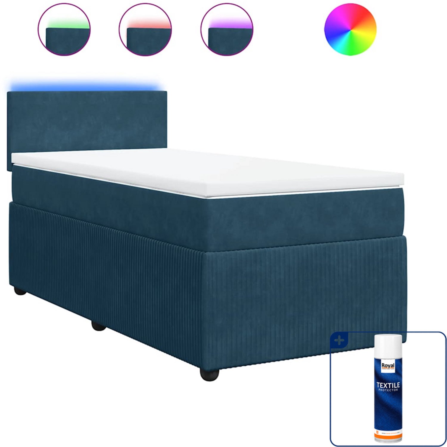 vidaXL boxspring met matras 100 x 200 cm - fluweel - blauw - Inclusief textielbeschermer 500 ml