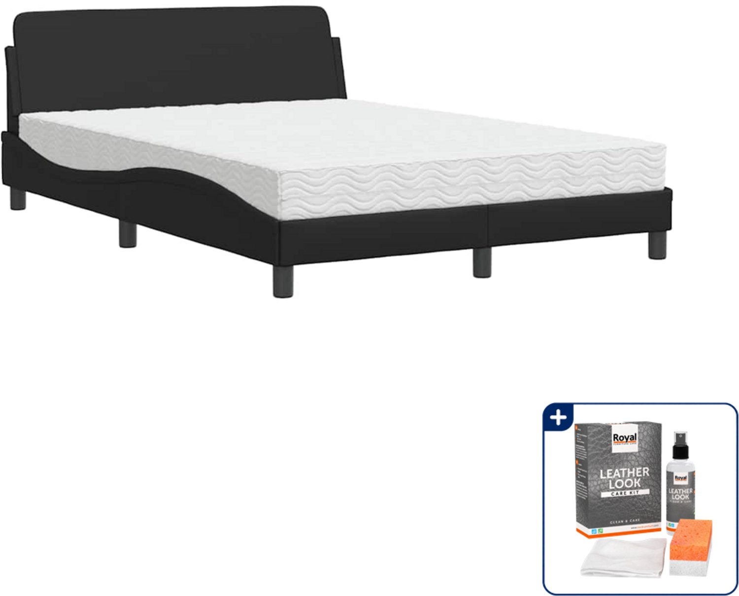 vidaXL Dover bed met matras - 140 x 190 cm - kunstleer - zwart - Inclusief onderhoudsset voor kunstleer 150 ml