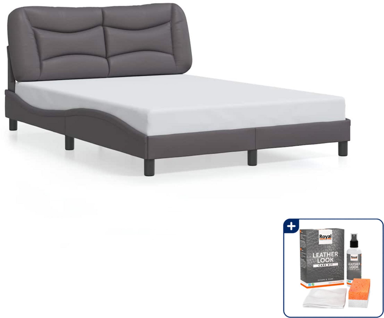 vidaXL bedframe Hvar - small double - 140 x 200 cm - grijs - Inclusief onderhoudsset voor kunstleer 150 ml Bruin