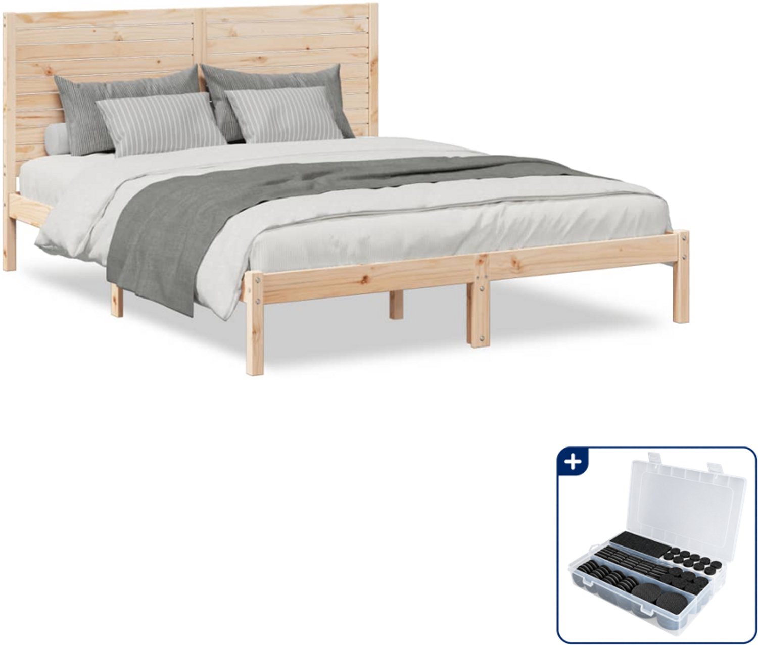 vidaXL bedframe - 140 x 210 cm - massief grenenhout - Inclusief antikrasvilt 177-delig Zwart