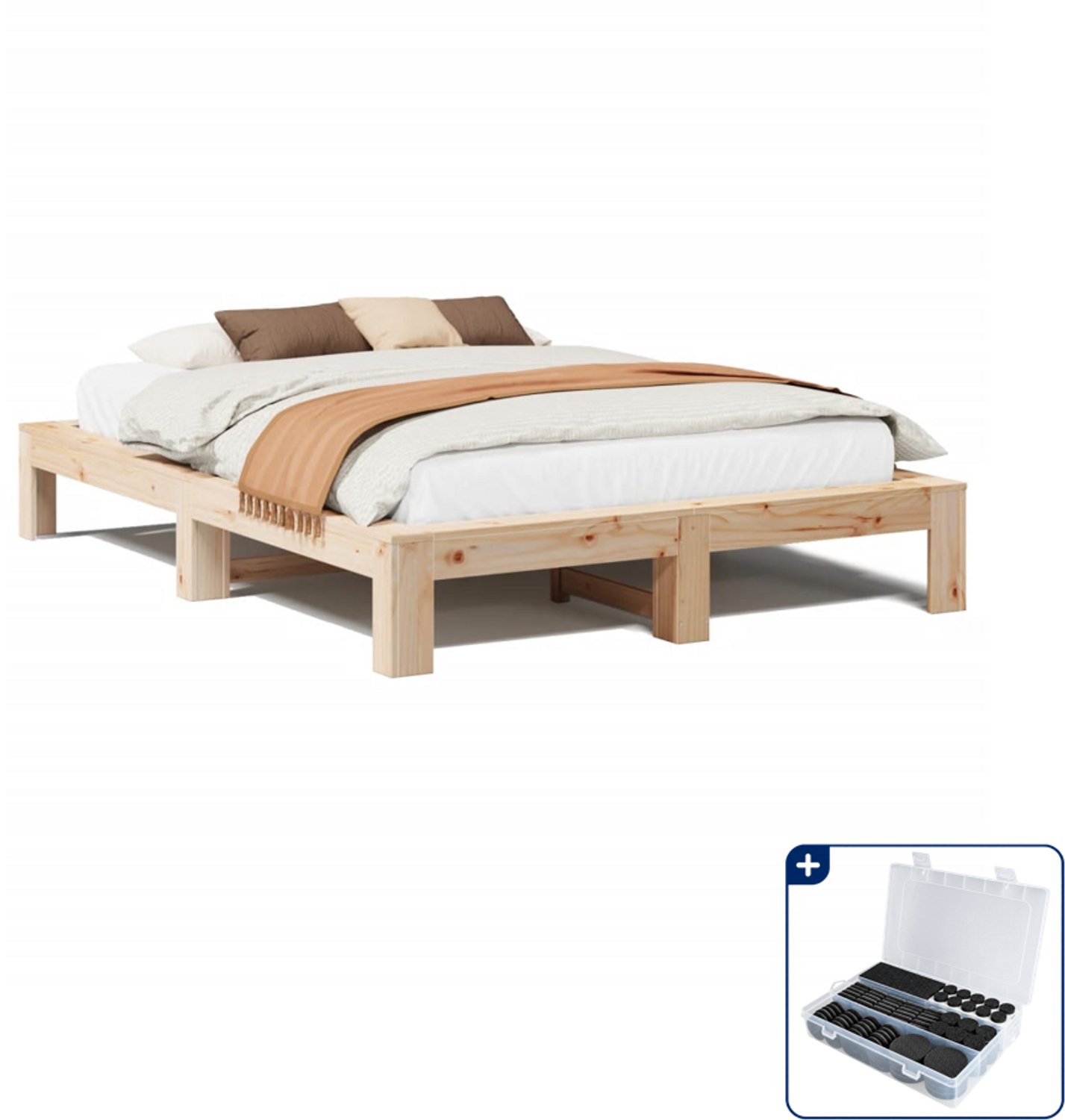 vidaXL bedframe - 140 x 190 cm - massief grenenhout - Inclusief antikrasvilt 177-delig Bruin