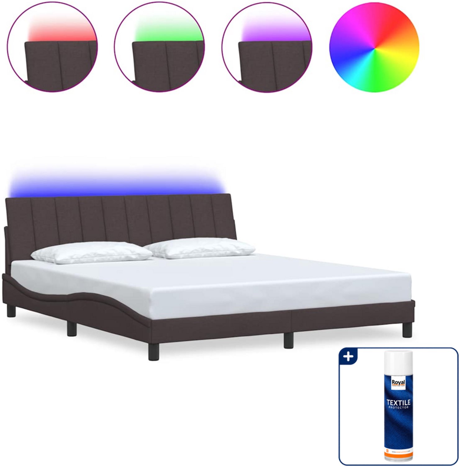 vidaXL Bedframe - Kingsize - 180 x 200 cm - donkerbruin - Inclusief textielbeschermer 500 ml Crème
