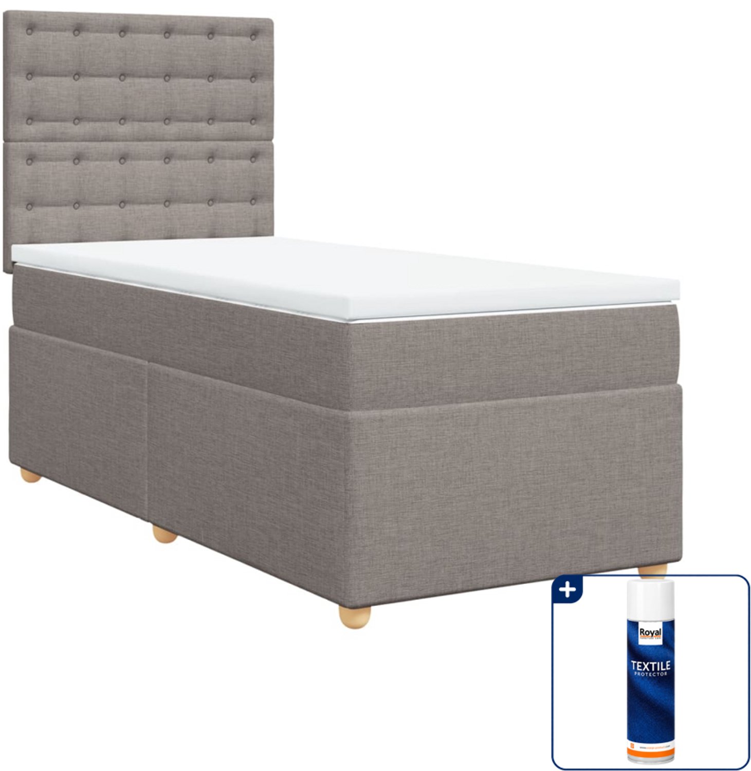 vidaXL boxspring met matras - 90 x 200 cm - taupe - Inclusief textielbeschermer 500 ml