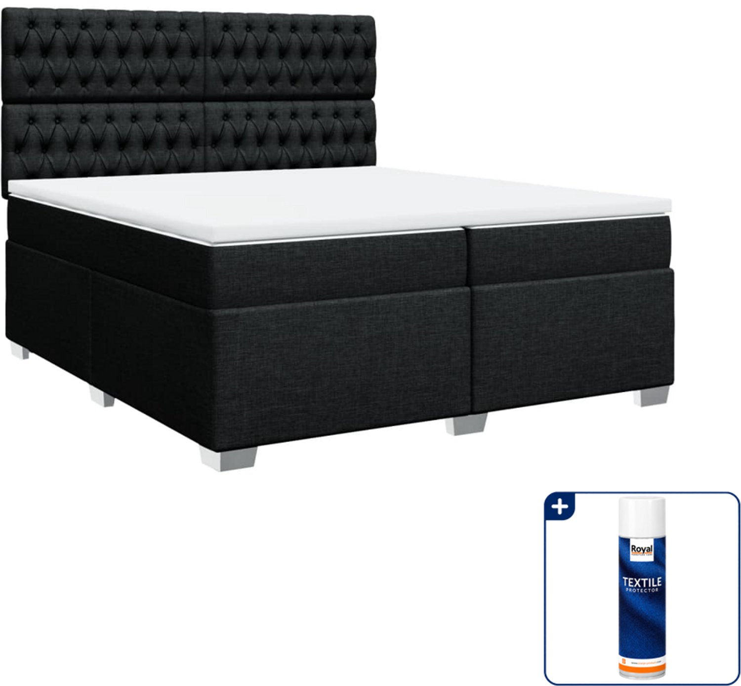 vidaXL boxspring Super kingsize - 200 x 200 cm - stof - zwart - Inclusief textielbeschermer 500 ml