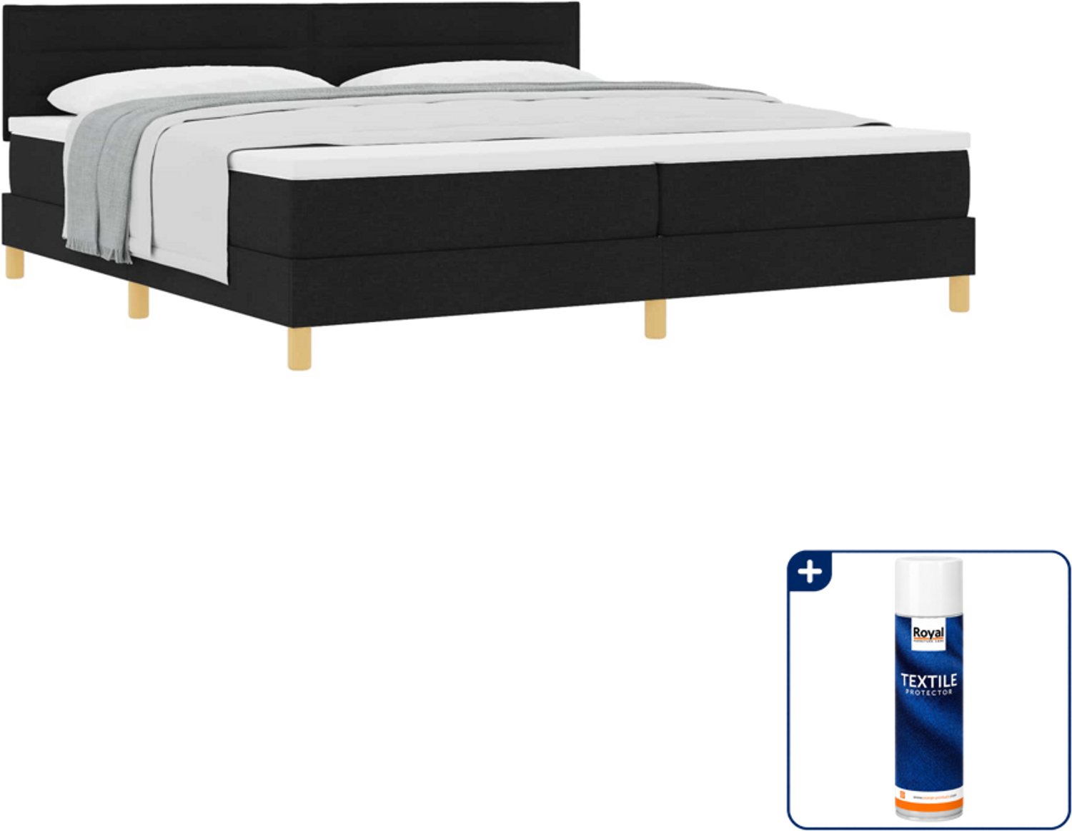vidaXL boxspringbed - Super kingsize - 200 x 200 cm - zwart - Inclusief textielbeschermer 500 ml