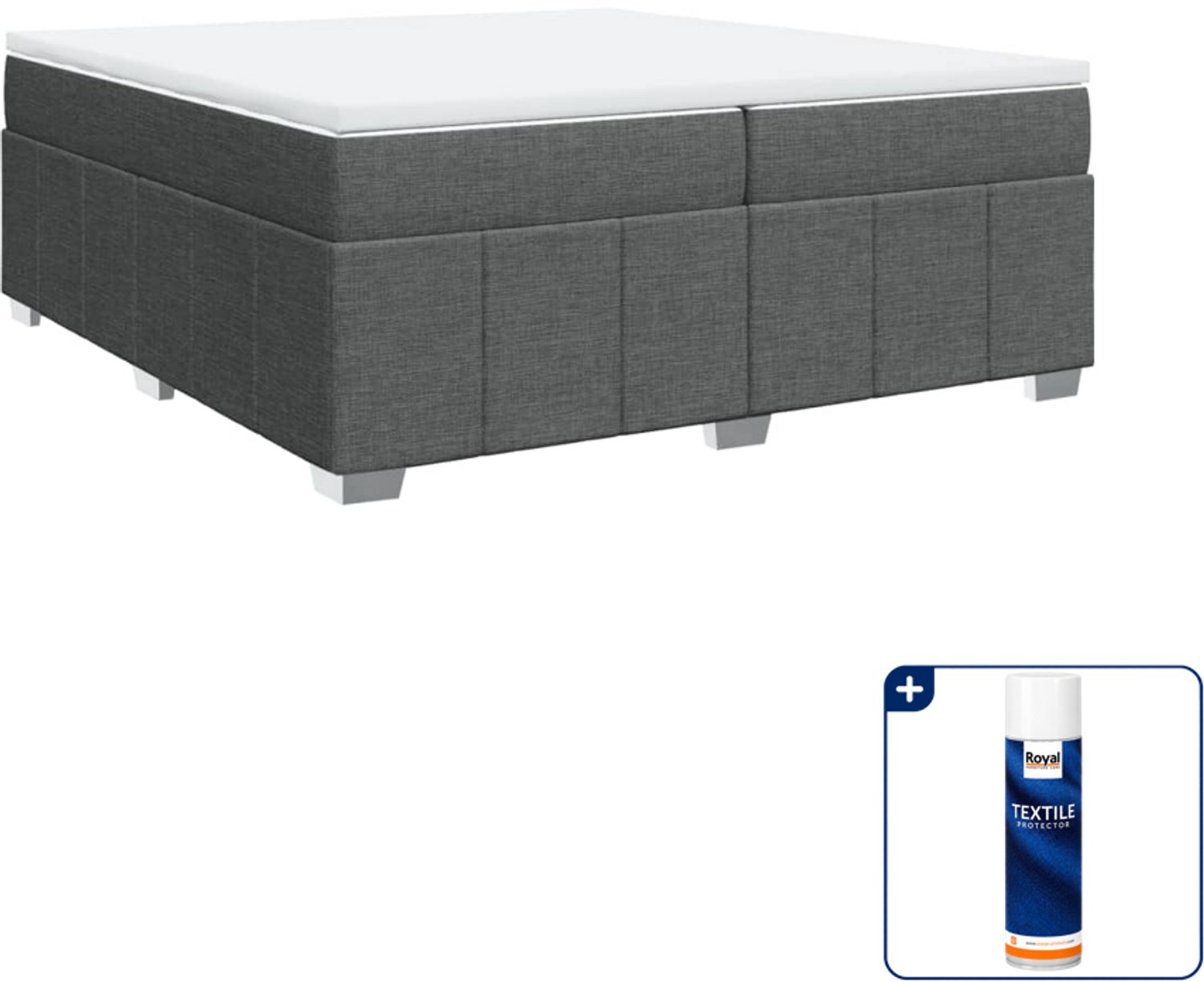 vidaXL Super kingsize boxspring met matras - 200 x 200 cm - donkergrijs - Inclusief textielbeschermer 500 ml