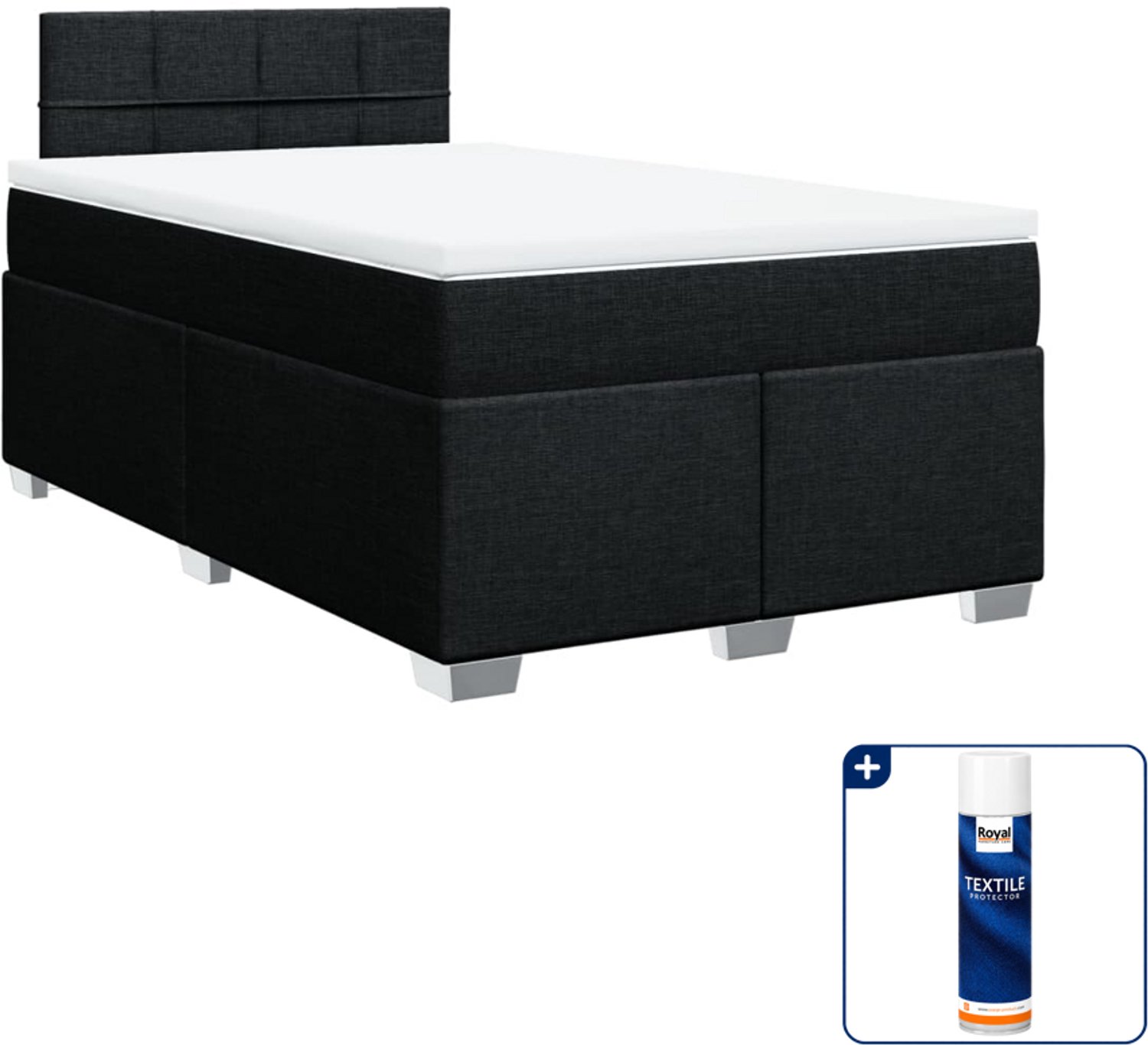 vidaXL boxspring met matras 120 x 200 cm - stof - zwart - Inclusief textielbeschermer 500 ml