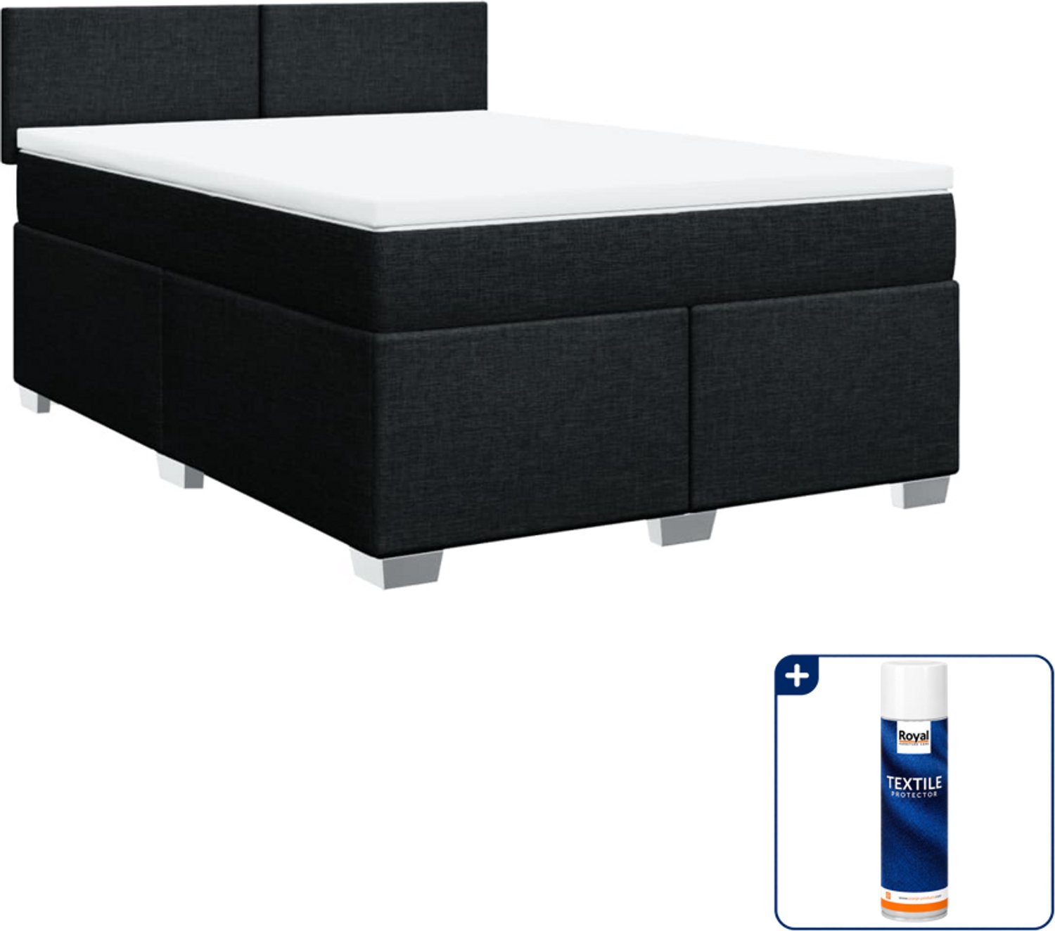 vidaXL Boxspring - Queensize - 160 x 200 cm - zwart - Inclusief textielbeschermer 500 ml