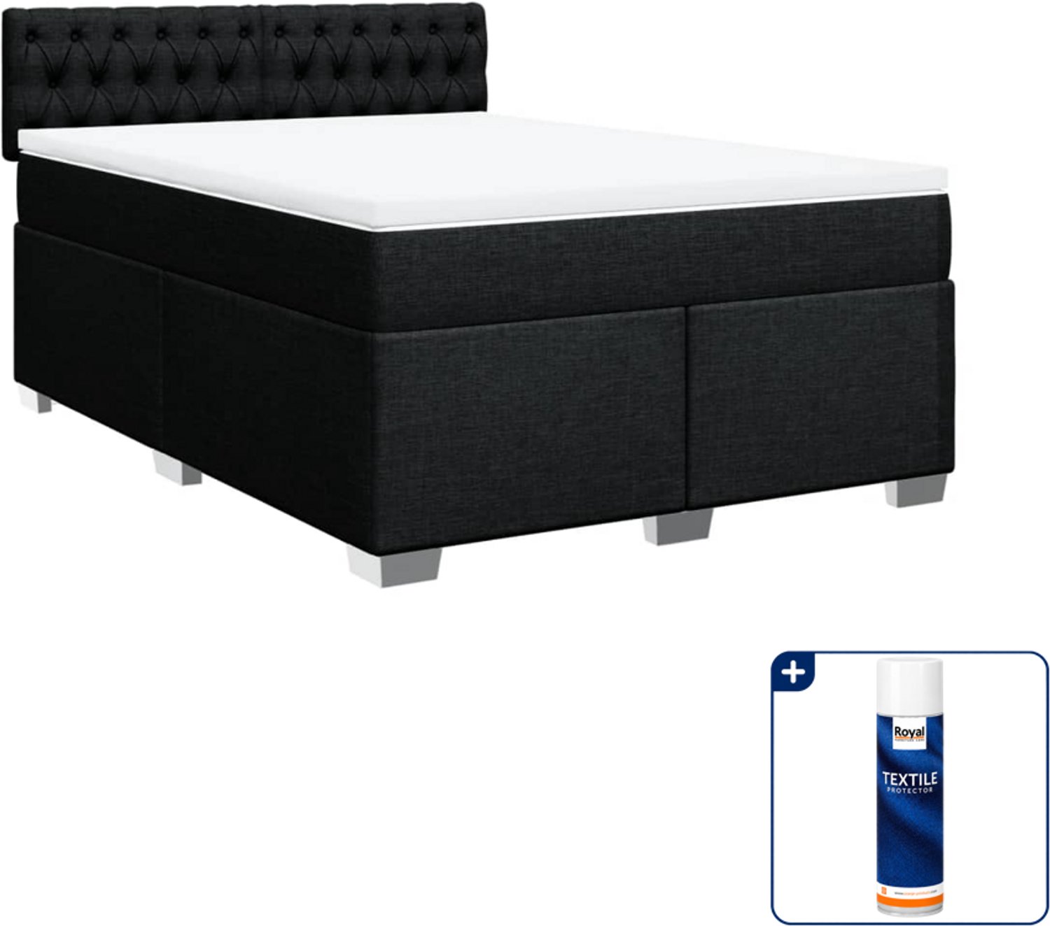 vidaXL Boxspring - Small double - 140 x 200 cm - zwart - Inclusief textielbeschermer 500 ml