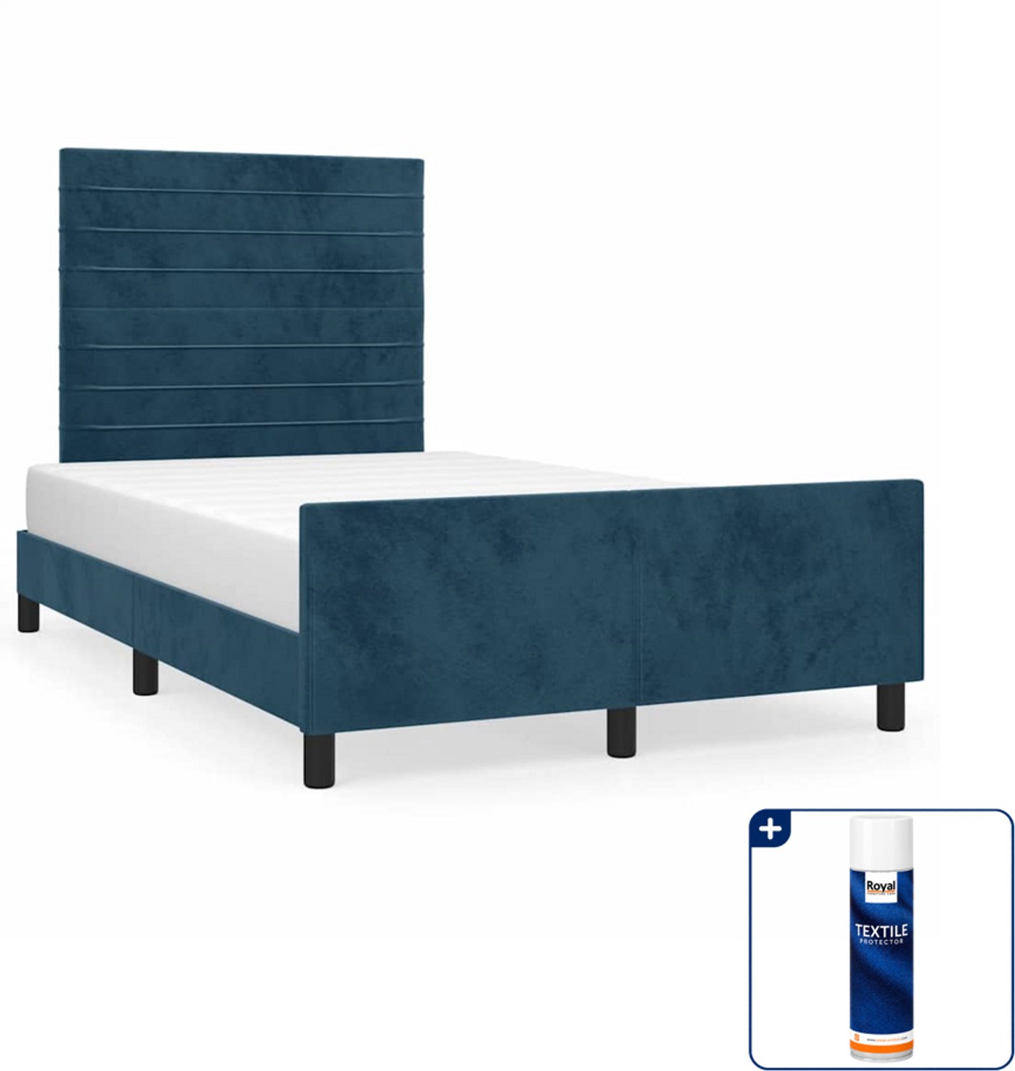 vidaXL bedframe - 120 x 190 cm - fluweel - donkerblauw - Inclusief textielbeschermer 500 ml Bruin