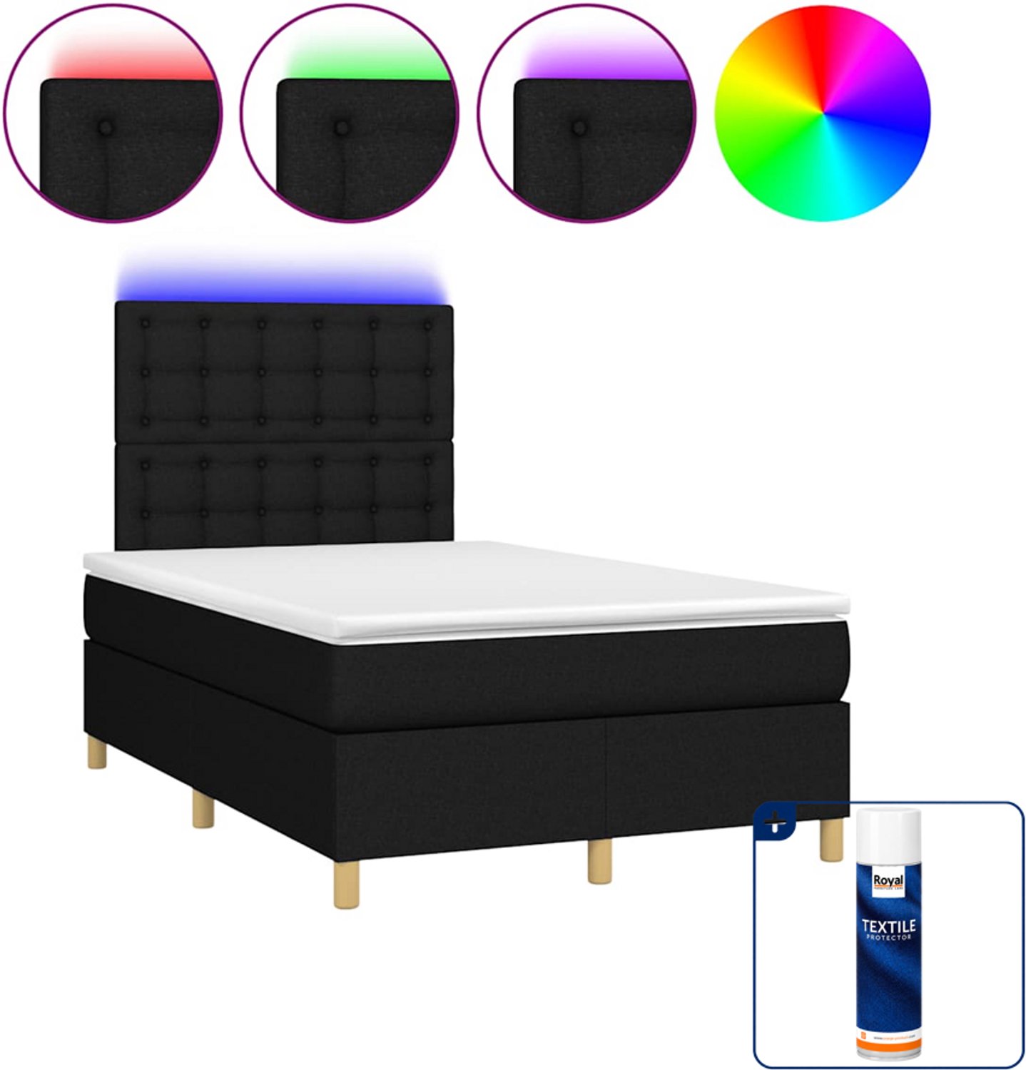 vidaXL boxspring met matras en led - 120 x 190 cm - zwart - Inclusief textielbeschermer 500 ml