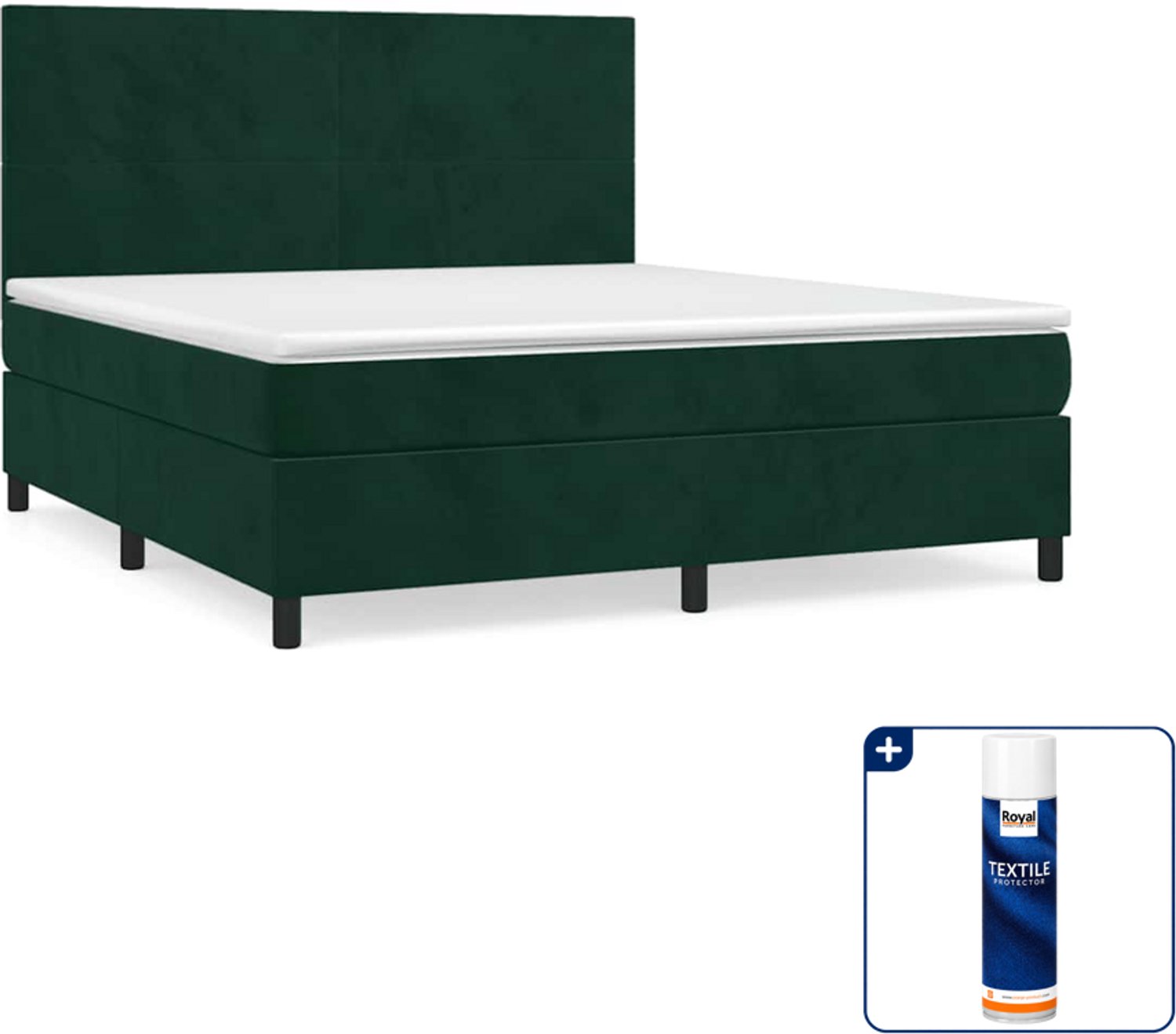 vidaXL Boxspring Queensize - 160 x 200 cm - fluweel - donkergroen - Inclusief textielbeschermer 500 ml