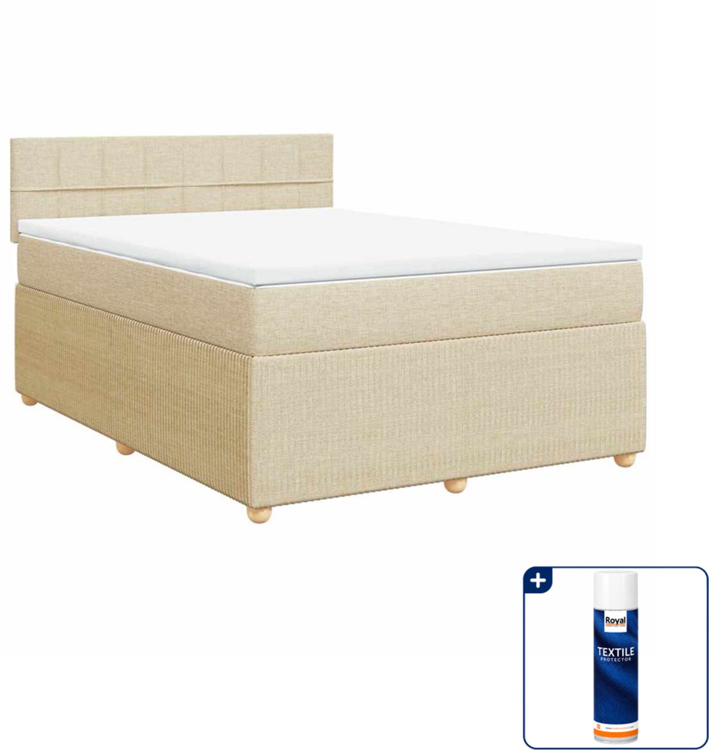 vidaXL Boxspring - 140 x 190 cm - stof - crèmekleurig - Inclusief textielbeschermer 500 ml