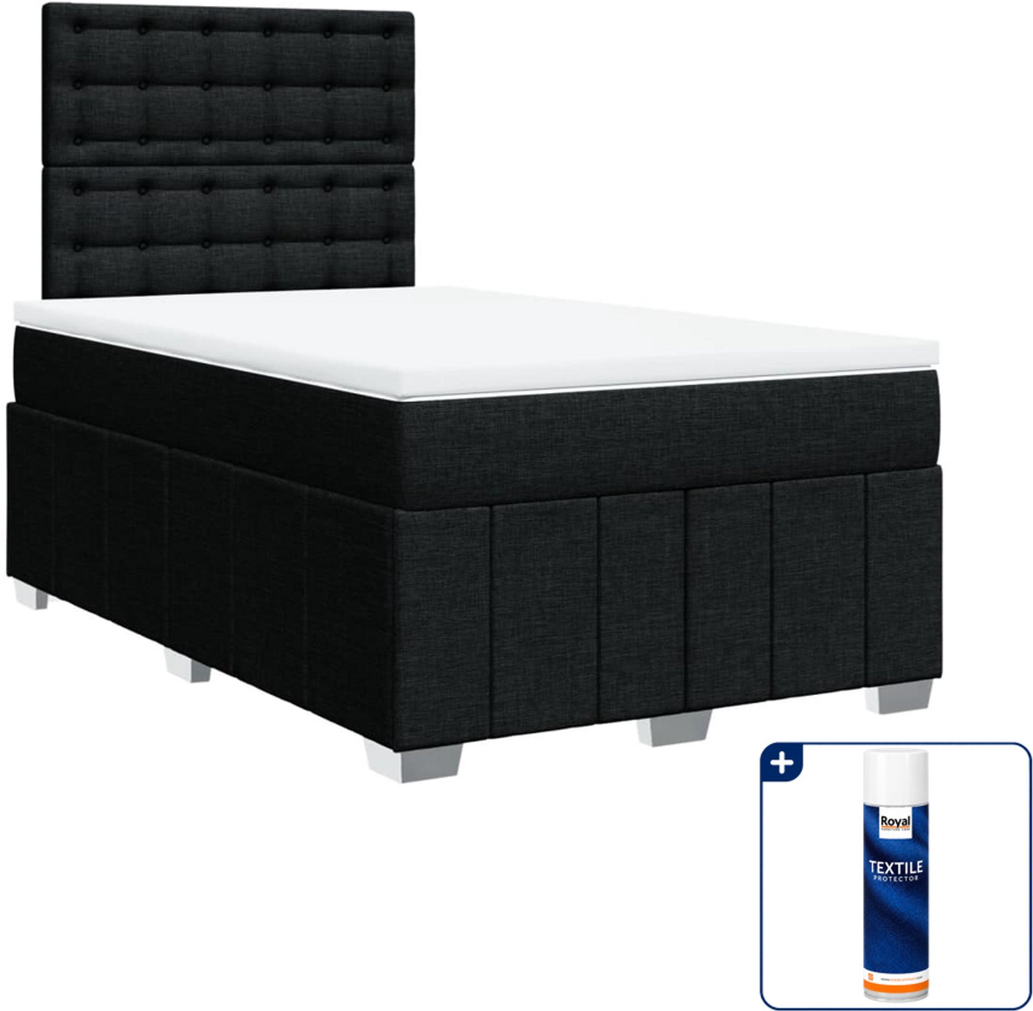 vidaXL boxspring met matras 120 x 190 cm - zwart - Inclusief textielbeschermer 500 ml