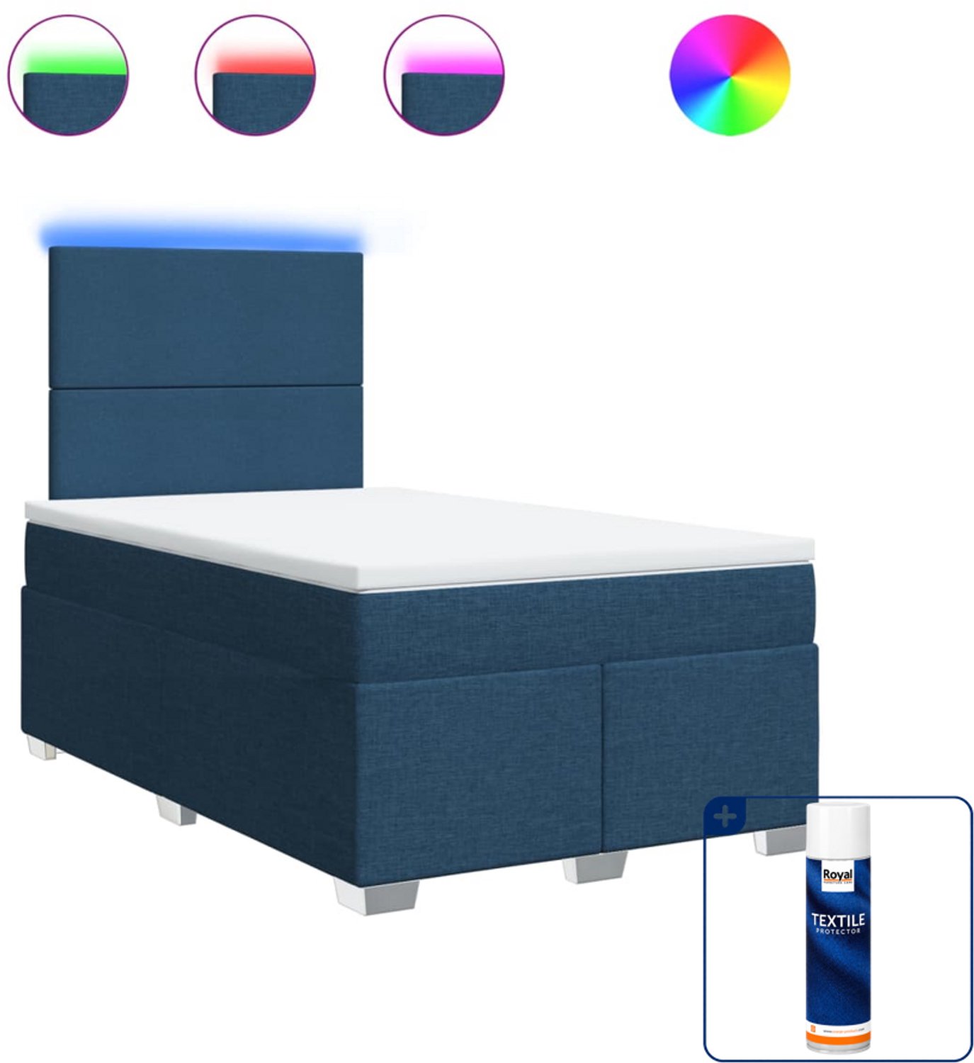 vidaXL boxspring met matras 120 x 190 cm - stof - blauw - Inclusief textielbeschermer 500 ml
