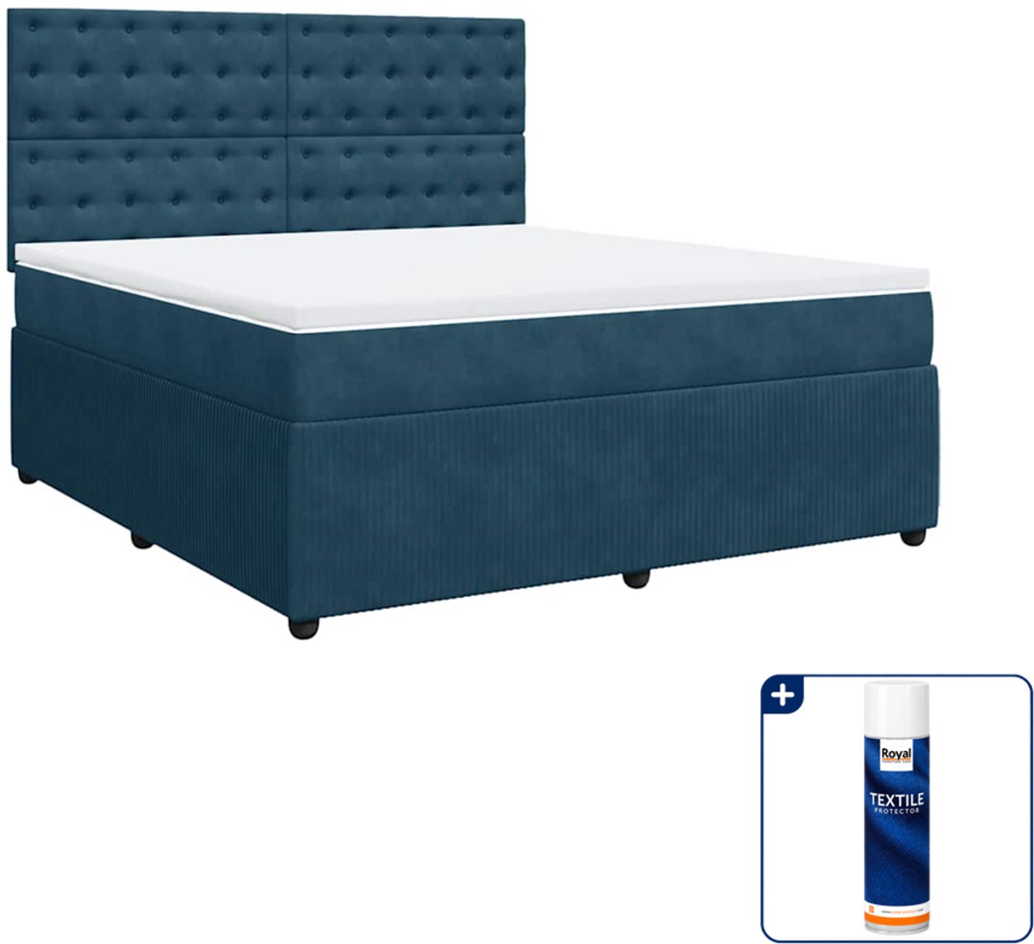 vidaXL Boxspring Kingsize 180x200 cm - fluweel - donkerblauw - Inclusief textielbeschermer 500 ml