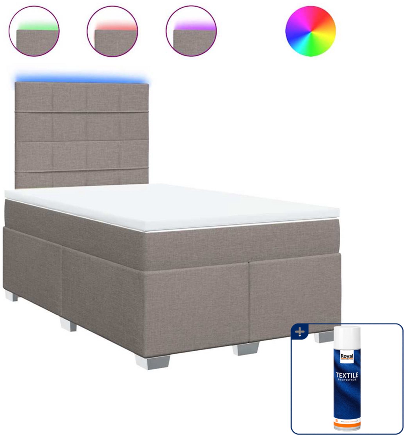 vidaXL boxspring met matras 120 x 200 cm - stof - taupe - Inclusief textielbeschermer 500 ml