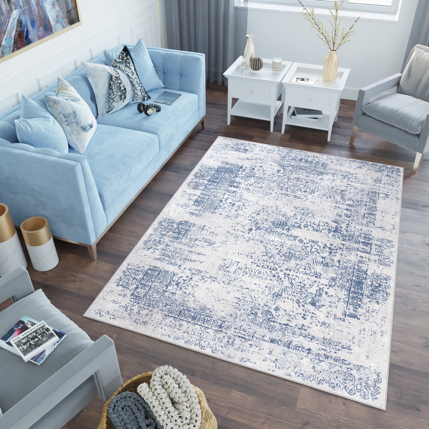 Tapiso Sky Vloerkleed Blauw Grijs Woonkamer Slaapkamer Tapijt, foto 3