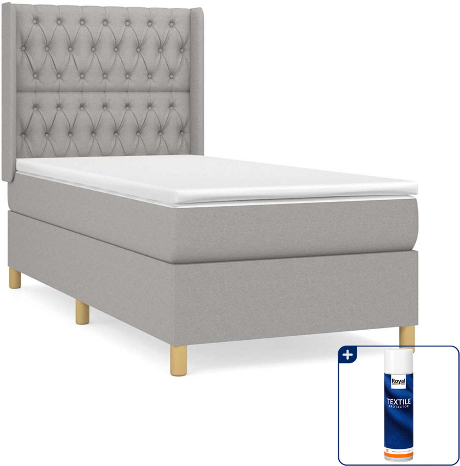 vidaXL boxspring met matras 90 x 200 cm - stof - lichtgrijs - Inclusief textielbeschermer 500 ml