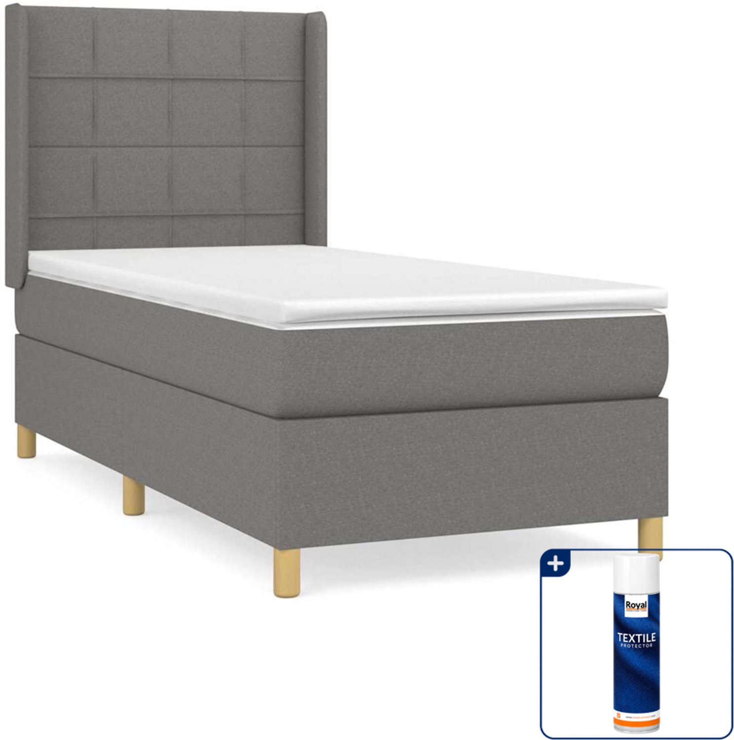 vidaXL boxspring met matras 100 x 200 cm - donkergrijs - Inclusief textielbeschermer 500 ml