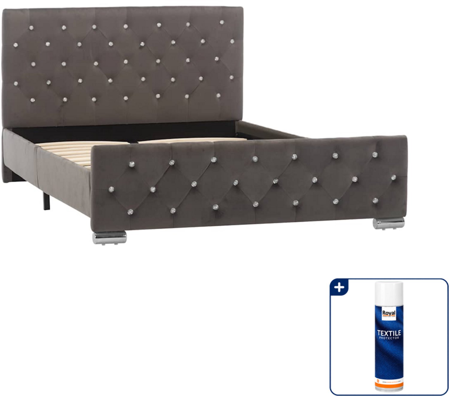 vidaXL bedframe - 120 x 200 cm - grijs - Inclusief textielbeschermer 500 ml