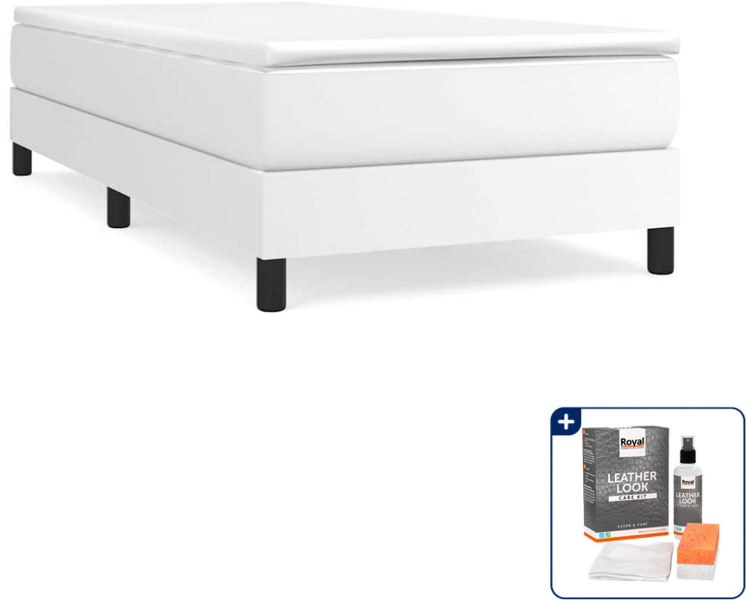 vidaXL boxspring bed - 80 x 200 cm - kunstleer - wit - Inclusief onderhoudsset voor kunstleer 150 ml Zwart