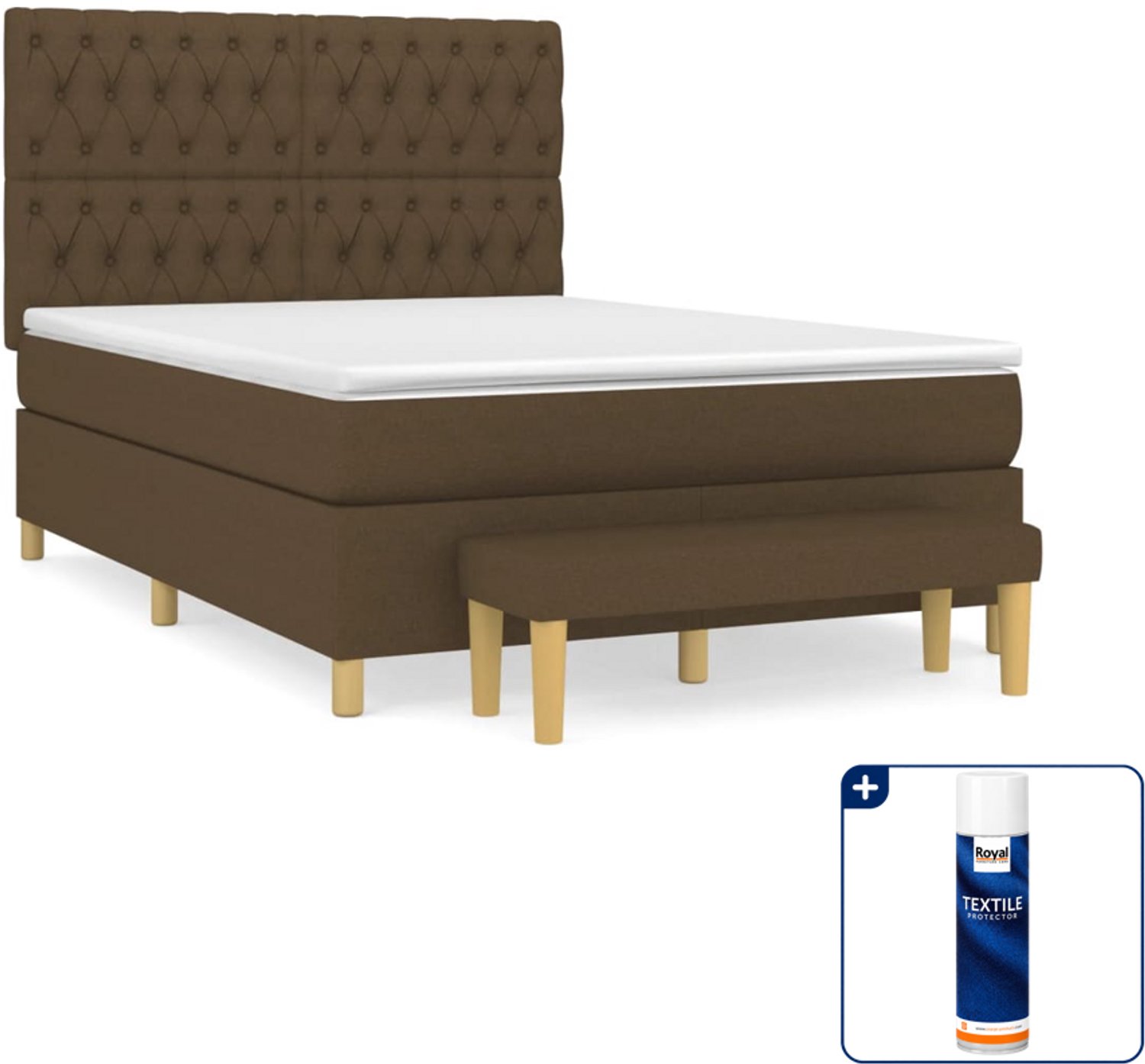 vidaXL Boxspring Small double - 140 x 200 cm - donkerbruin - Inclusief textielbeschermer 500 ml