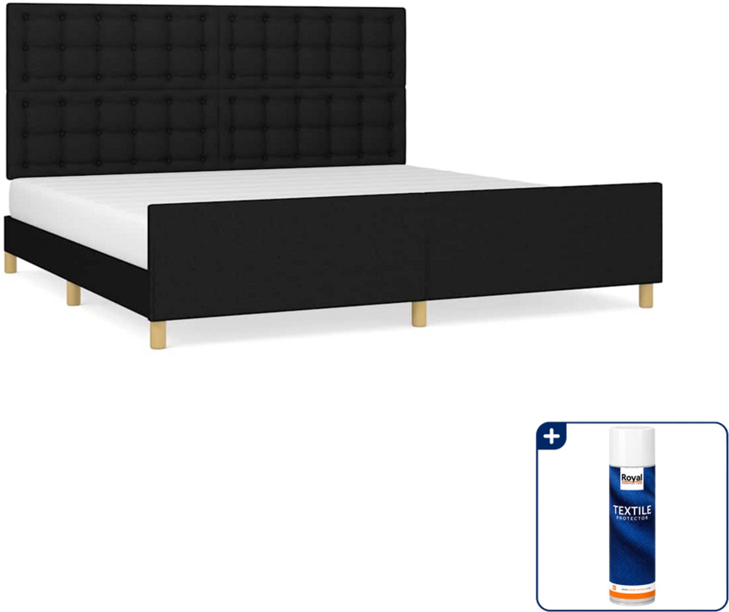 vidaXL bedframe - 200 x 200 cm - stof - zwart - Inclusief textielbeschermer 500 ml