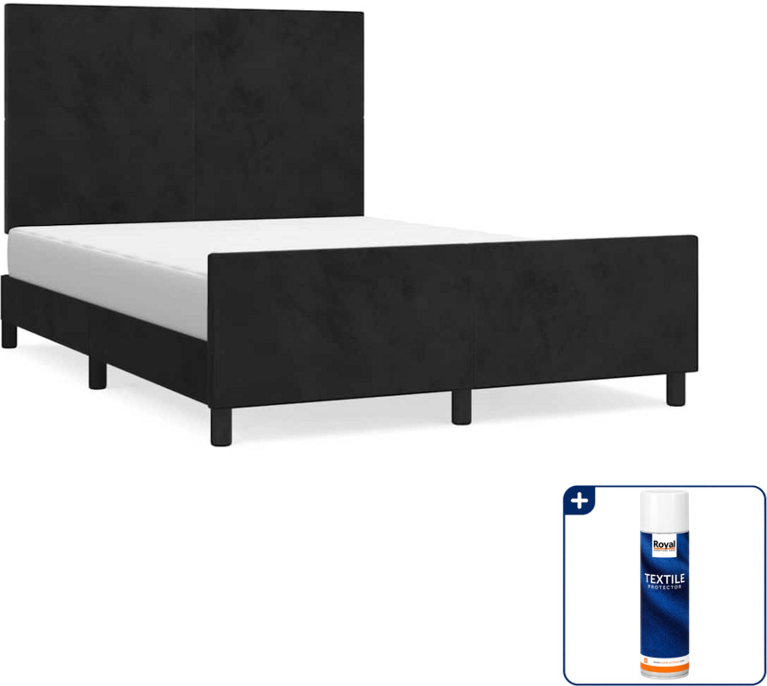 vidaXL bedframe - 140 x 190 cm - fluweel - zwart - Inclusief textielbeschermer 500 ml