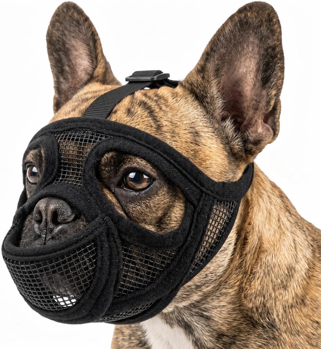 Muilkorf Franse bulldog, nylon hondenmuilkorf, korte snuit met tongrepening, grote oogopeningen, ademend, verstelbaar - ShopVlot