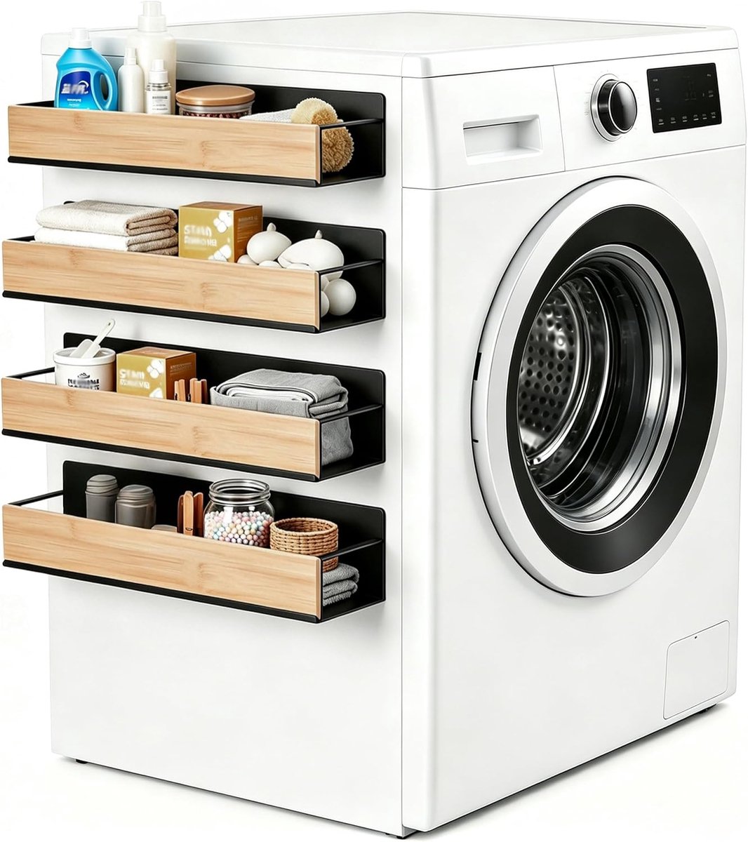 Magneetrek voor wasmachine, set van 4, magnetisch rek wasmachine zonder boren, magnetisch rek van metaal met - ShopVlot