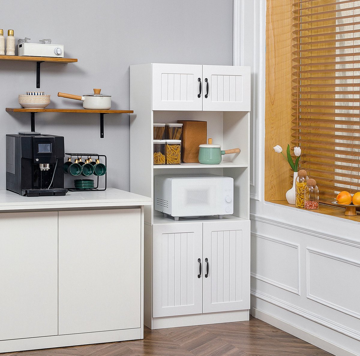 WUVRIE - Keukenkast 70x40x170 cm - Met microgolfvak en verstelbare planken - Wit