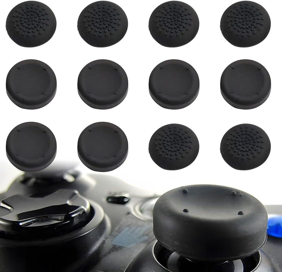12pcs Thumb Grip Caps Joystick Cap Analog Stick Cap Thumbstick Grip Cover for XBOX360/XBOXONE PS3/PS4 - Black, Black, V - ShopVlot