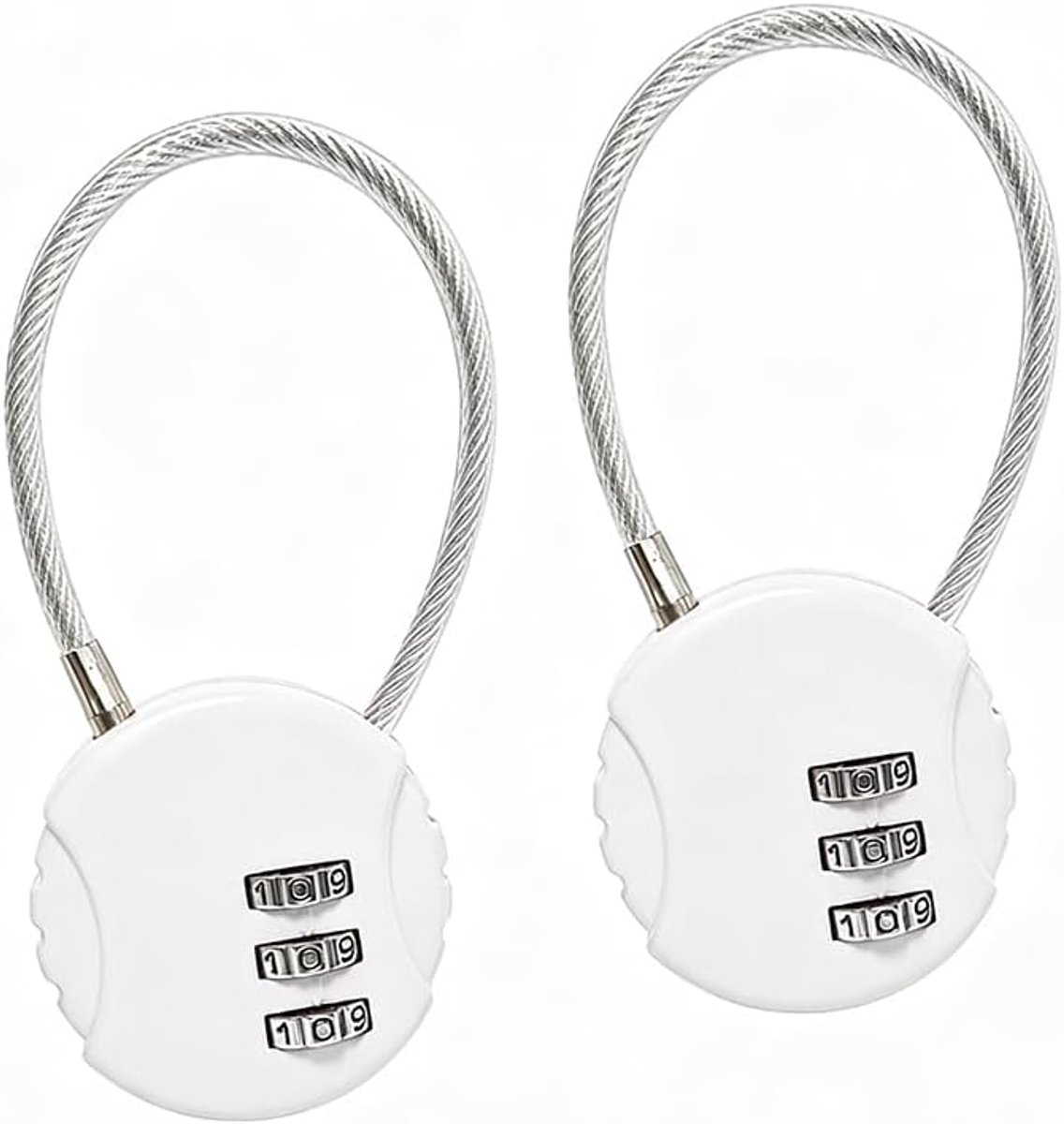 (wit) 2 waterdichte hangsloten, 20,3 cm, voor buiten - 3-cijferig resetbaar hangslot met stalen kabel, voor bagage - ShopVlot