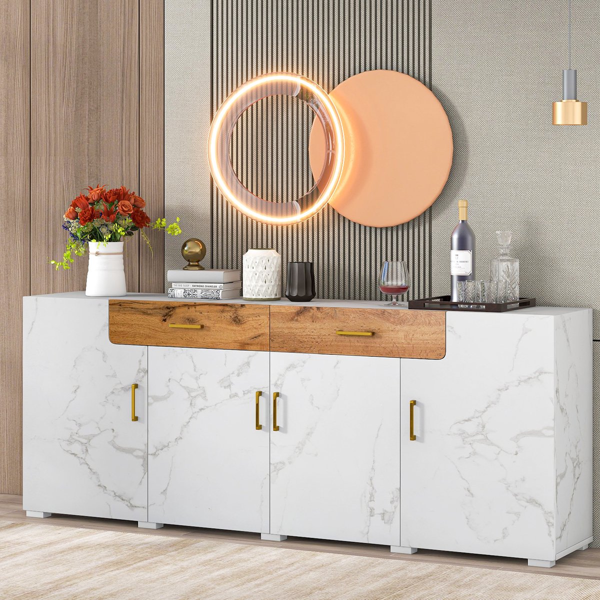 WUVRIE - Dressoir 208 x 39,5 x 80 cm - 4 deuren en 2 lades - Wit
