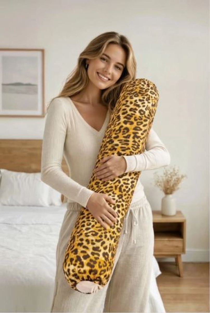 Guling Rolkussen Hoes - Leopard Dierenprint Print - 100% Katoen - Wasbaar - 95 cm.