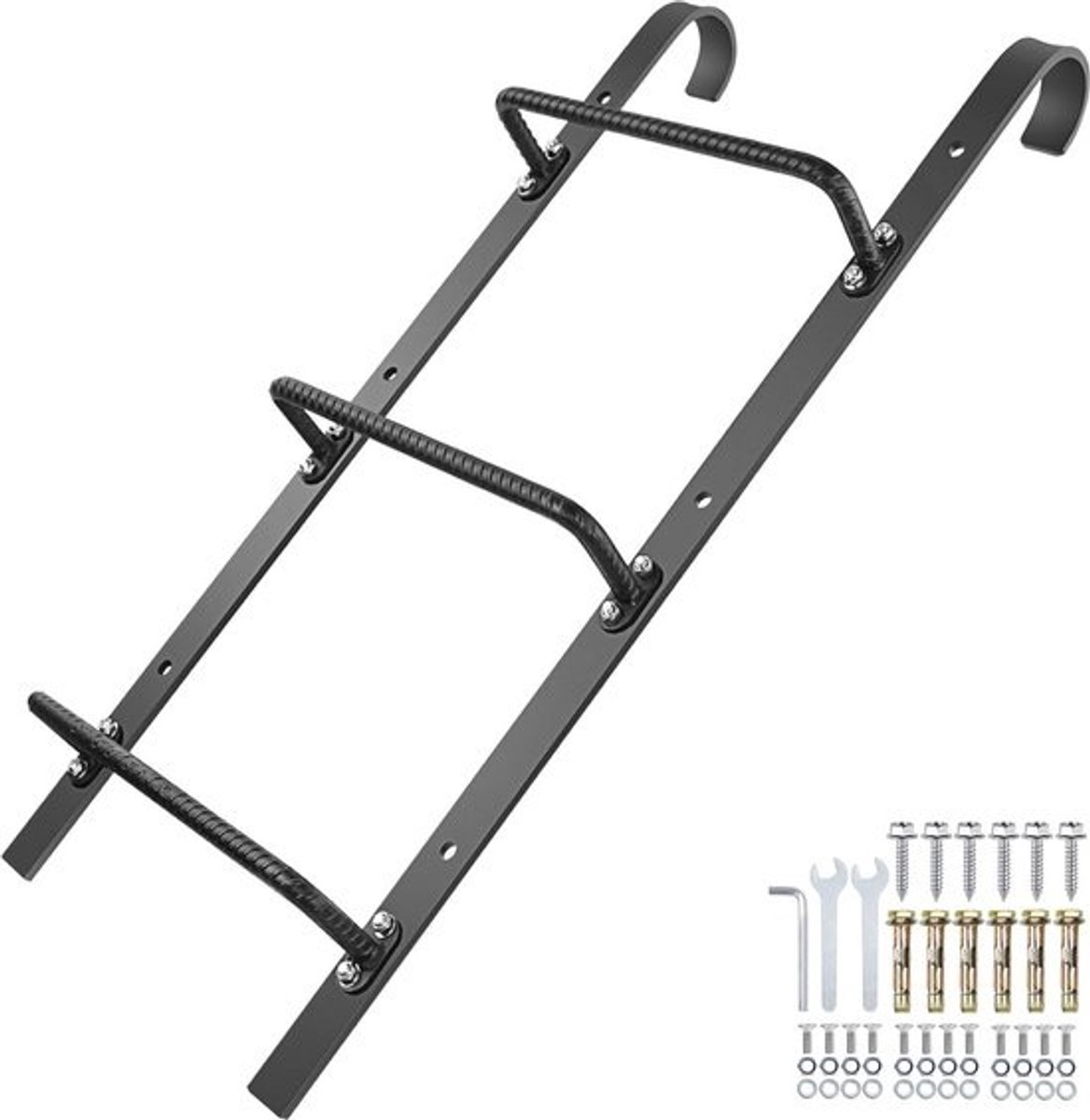 3-rings raamputladder - Zware stalen brandontsnappingsladder - Voor kelderuitgang - Wandgemonteerde ladder - 34 inch Lx17,9 W - Zwart