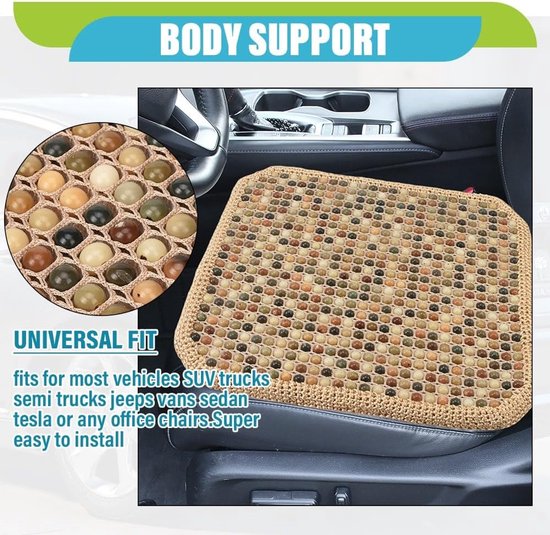 Dailygoods- Autozitkussen met massage - Ademend/antislip - 48 x 48 x 3 cm - Bodhi houten kralen - Zachte bekleding - Verlicht klachten door lang zitten - Zitkussen van Dailygoods — afbeelding 2